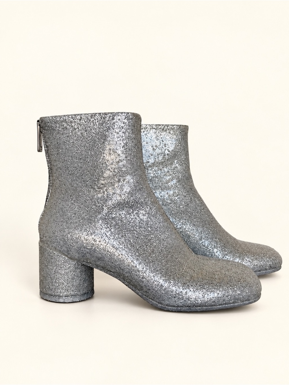 MM6 Maison Margiela Silver Glitter Block Heel Ankle Boots